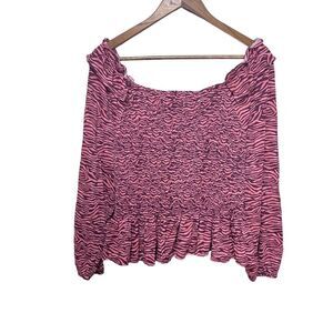 Loft Blouse Pink Purple Ruffle Zebra Print Smocked Flowy Top Women’s Size Large